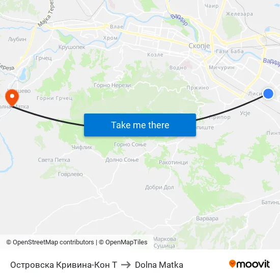 Островска Кривина-Кон Т to Dolna Matka map