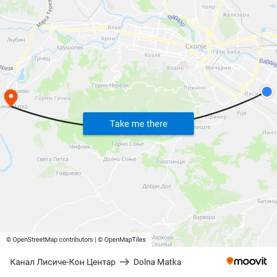 Канал Лисиче-Кон Центар to Dolna Matka map