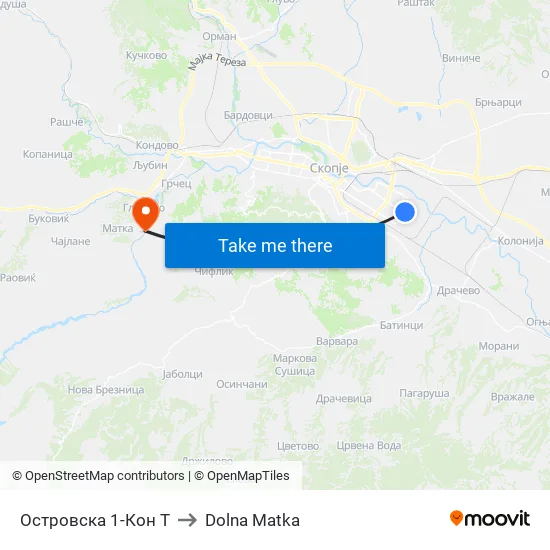 Островска  1-Кон Т to Dolna Matka map