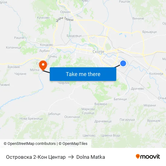 Островска 2-Кон Центар to Dolna Matka map