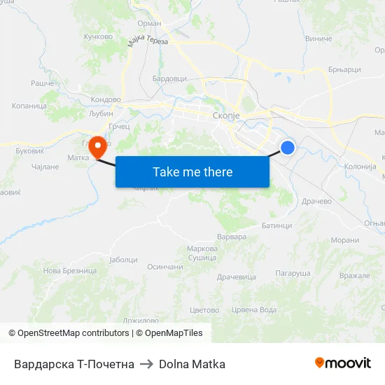 Вардарска Т-Почетна to Dolna Matka map