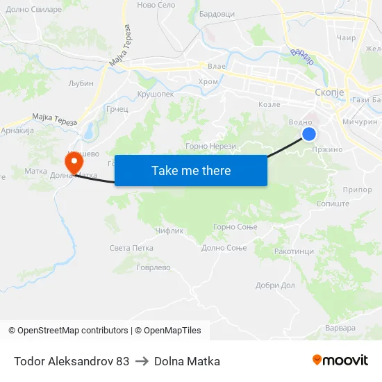 Todor Aleksandrov 83 to Dolna Matka map
