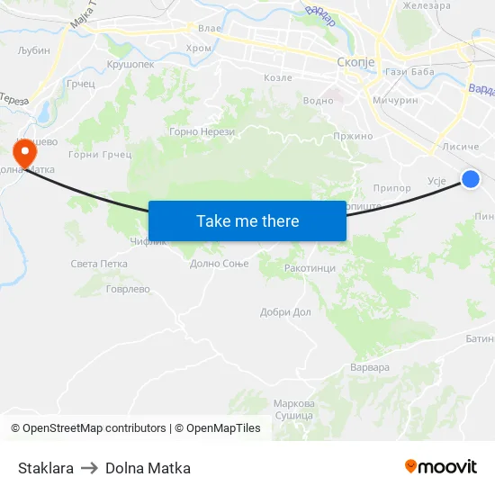 Staklara to Dolna Matka map