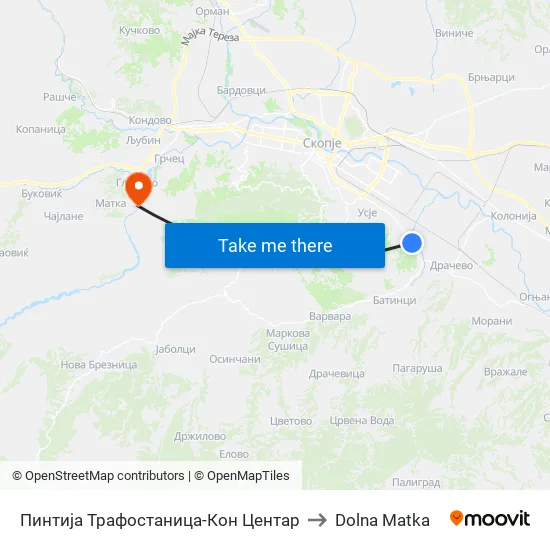 Пинтија Трафостаница-Кон Центар to Dolna Matka map