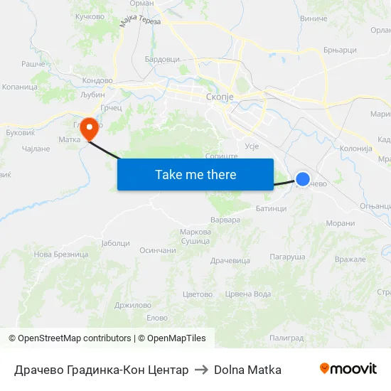Драчево Градинка-Кон Центар to Dolna Matka map
