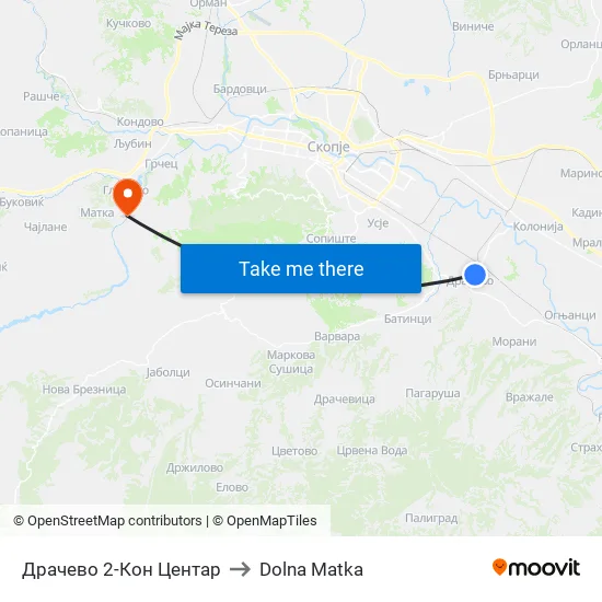 Драчево 2-Кон Центар to Dolna Matka map