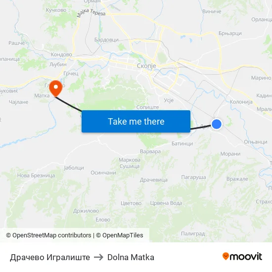 Драчево Игралиште to Dolna Matka map