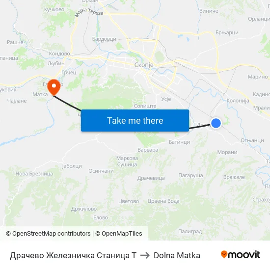 Драчево Железничка Станица Т to Dolna Matka map