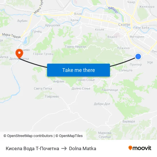 Кисела Вода Т-Почетна to Dolna Matka map