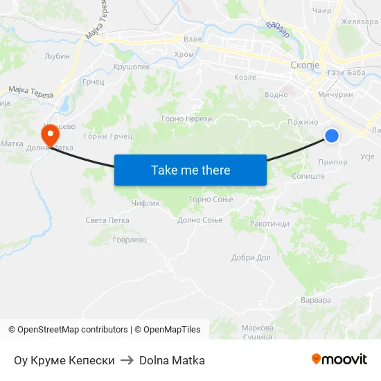 Оу Круме Кепески to Dolna Matka map