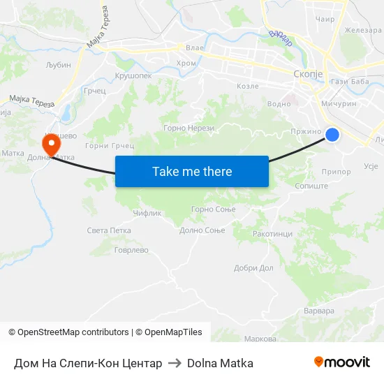Дом На Слепи-Кон Центар to Dolna Matka map