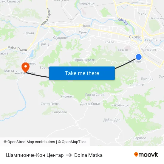 Шампионче-Кон Центар to Dolna Matka map