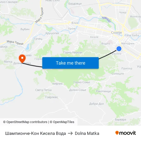 Шампионче-Кон Кисела Вода to Dolna Matka map