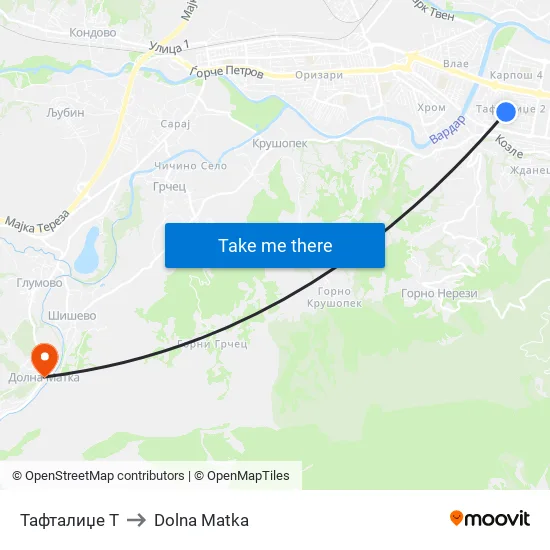 Тафталиџе Т to Dolna Matka map