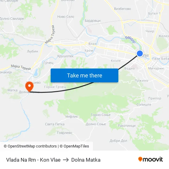 Vlada Na Rm - Kon Vlae to Dolna Matka map