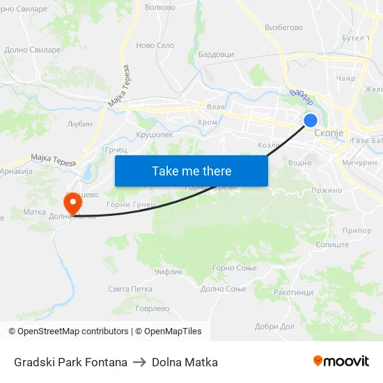 Gradski Park Fontana to Dolna Matka map