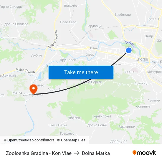 Zooloshka Gradina - Kon Vlae to Dolna Matka map