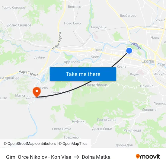 Gim. Orce Nikolov - Kon Vlae to Dolna Matka map