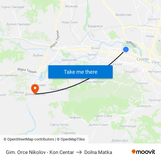Gim. Orce Nikolov - Kon Centar to Dolna Matka map