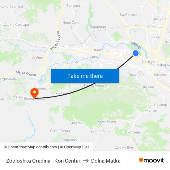 Zooloshka Gradina - Kon Centar to Dolna Matka map