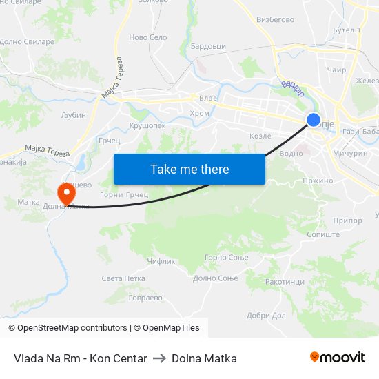 Vlada Na Rm - Kon Centar to Dolna Matka map