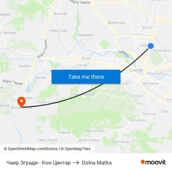 Чаир Згради - Кон Центар to Dolna Matka map