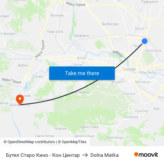 Бутел Старо Кино - Кон Центар to Dolna Matka map