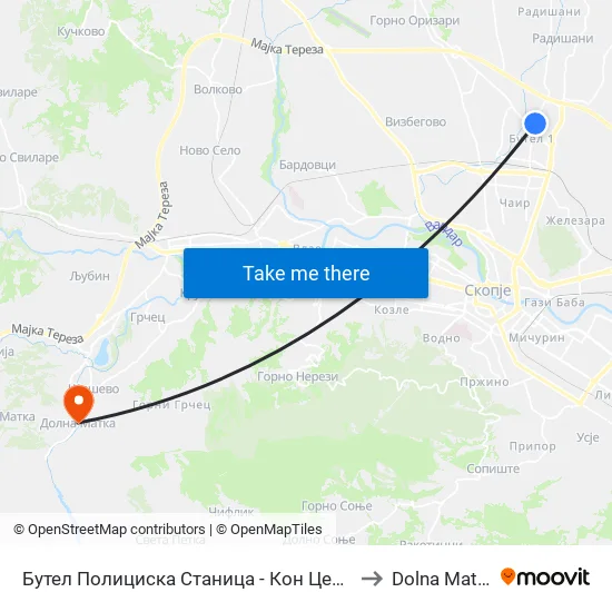 Бутел Полициска Станица - Кон Центар to Dolna Matka map