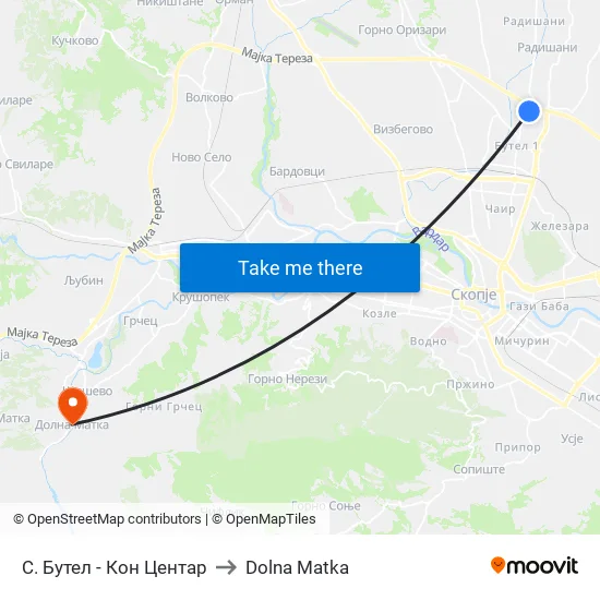 С. Бутел - Кон Центар to Dolna Matka map