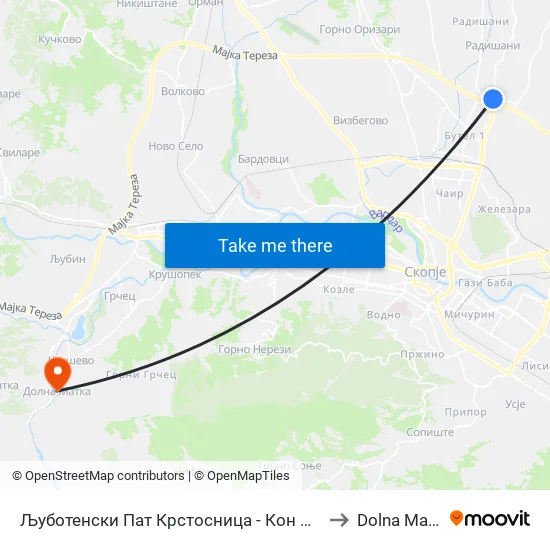 Љуботенски Пат Крстосница - Кон Центар to Dolna Matka map