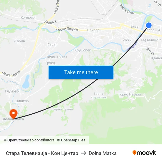 Стара Телевизија - Кон Центар to Dolna Matka map