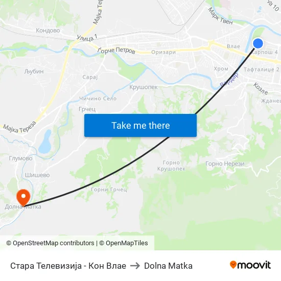 Стара Телевизија - Кон Влае to Dolna Matka map