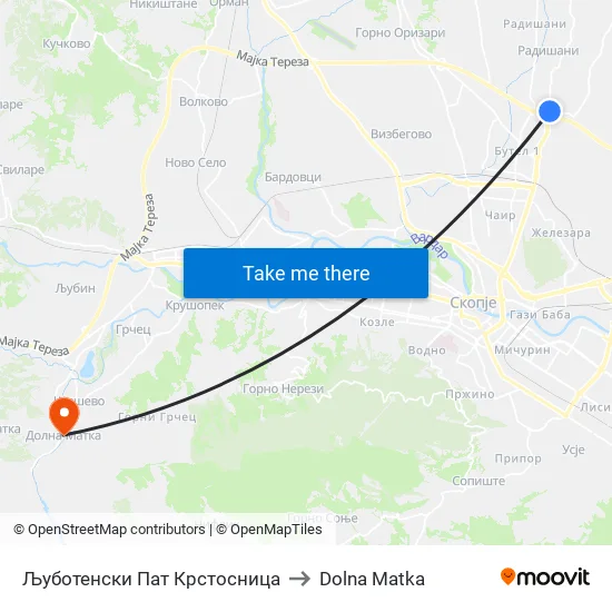 Љуботенски Пат Крстосница to Dolna Matka map