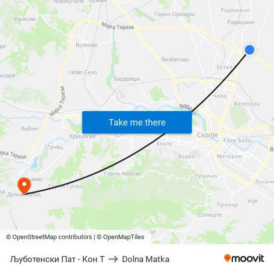 Љуботенски Пат - Кон Т to Dolna Matka map