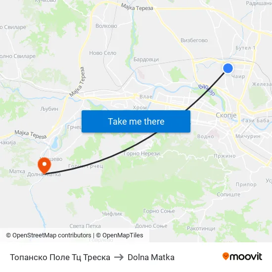 Топанско Поле Тц Треска to Dolna Matka map