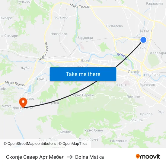 Скопје Север Арт Мебел to Dolna Matka map