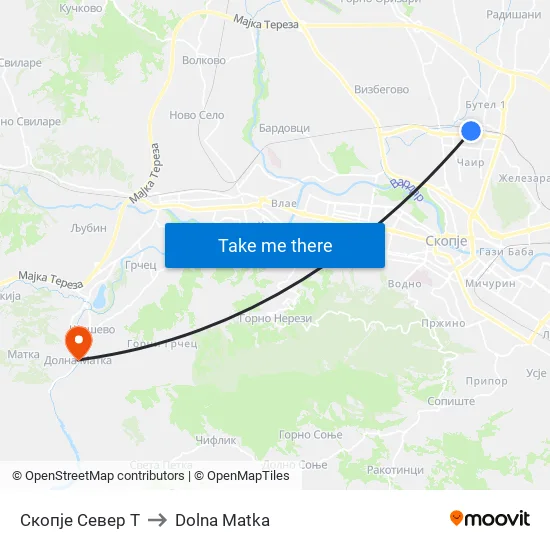 Скопје Север Т to Dolna Matka map