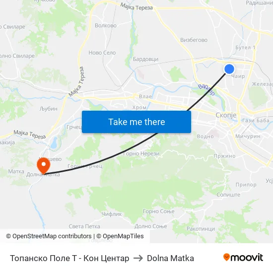 Топанско Поле Т - Кон Центар to Dolna Matka map