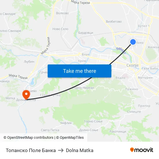 Топанско Поле Банка to Dolna Matka map
