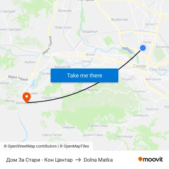 Дом За Стари - Кон Центар to Dolna Matka map