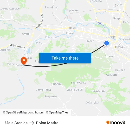 Mala Stanica to Dolna Matka map