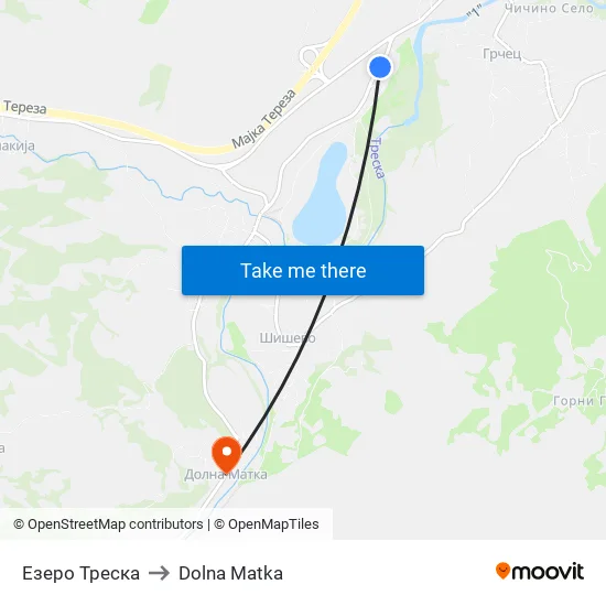 Езеро Треска to Dolna Matka map