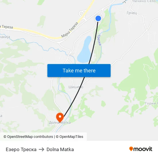 Езеро Треска to Dolna Matka map
