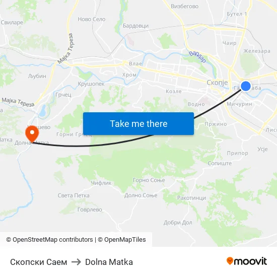 Скопски Саем to Dolna Matka map