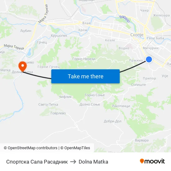 Спортска Сала Расадник to Dolna Matka map