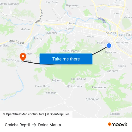 Crniche Reptil to Dolna Matka map