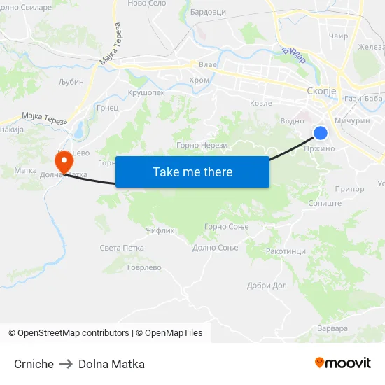 Crniche to Dolna Matka map