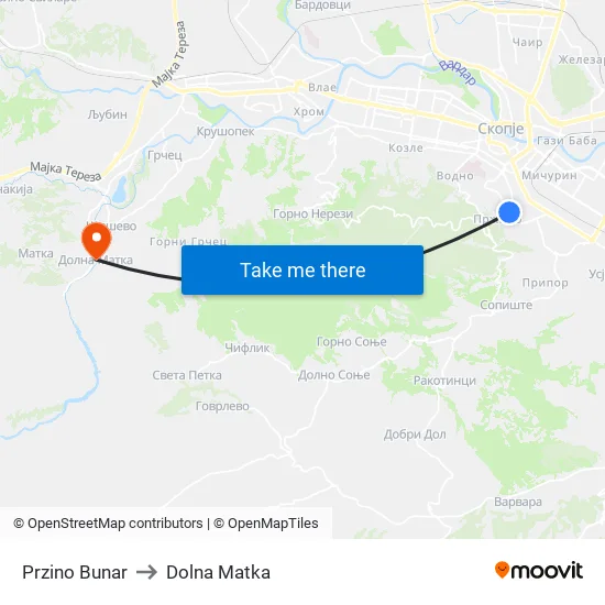 Przino Bunar to Dolna Matka map