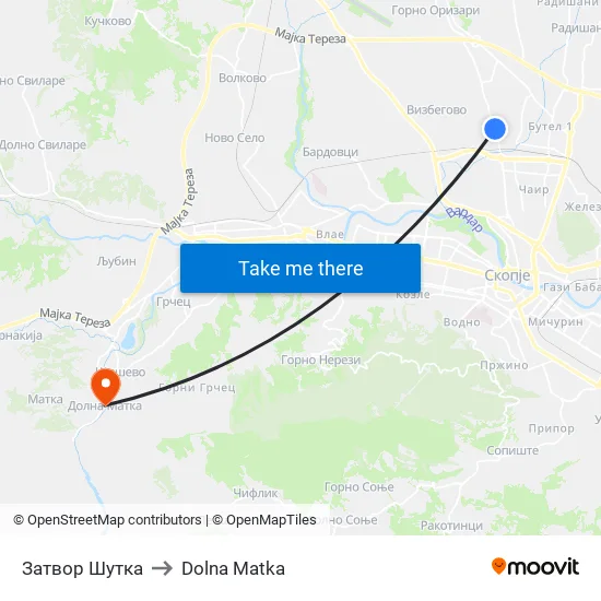 Затвор Шутка to Dolna Matka map