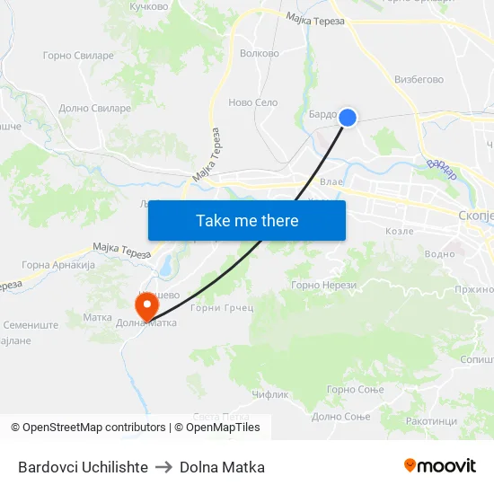 Bardovci Uchilishte to Dolna Matka map